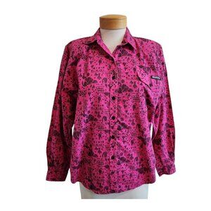 Vintage Roughrider Circle T Western Desert Hot Pink Button Down Collared Shirt L